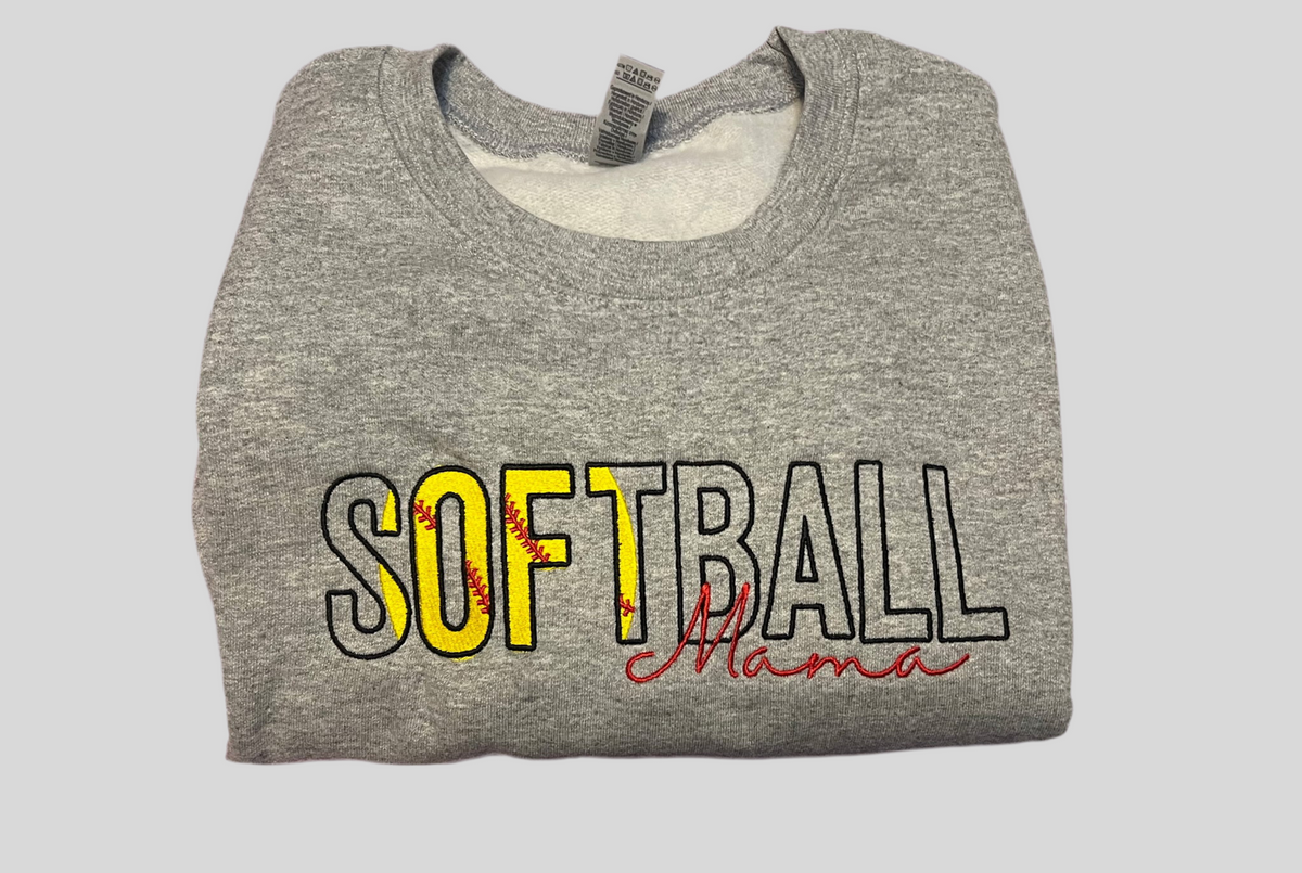 Embroidered softball mama crewneck
